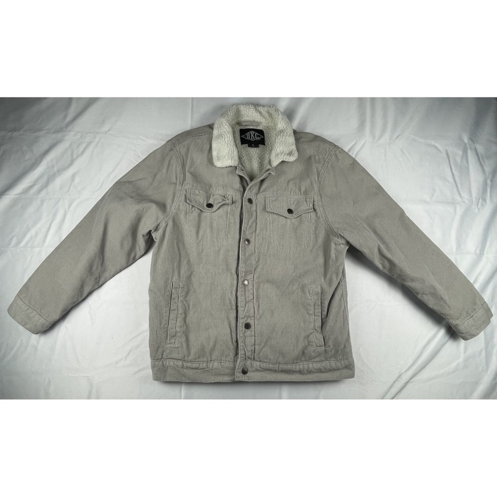 BKC CORDUROY SHERPA LINED TRUCKER JACKET MENS SIZE LARGE LIGHT BEIGH WITH COLLAR